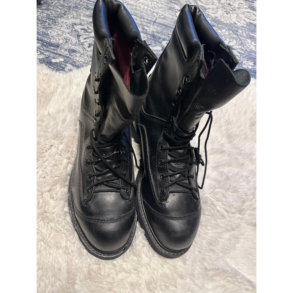 VIBRAM Black Leather Logger Work Boots Lace Up Round Toeโ Tall Motorcycle